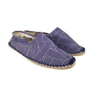Soludos Dali Espadrille Navy Blue Curved Lines Canvas Shoe 45 US Mens 11-11.5